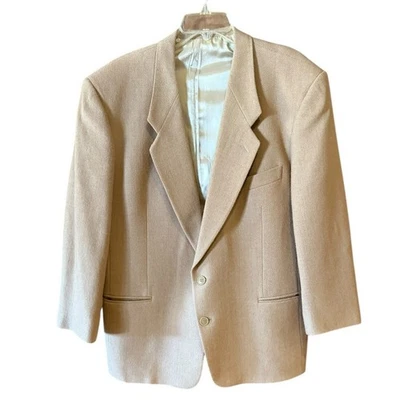Giorgio Armani Beige Wool and Cashmere Herringbone Blazer Jacket Mens 43R - Image 1 of 4