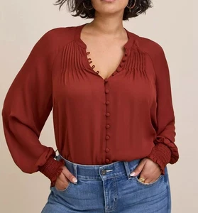 Torrid 3 Georgette Button Front Shirt Women Plus Rust Red Career Pin Tuck 3XL - Bild 1 von 13
