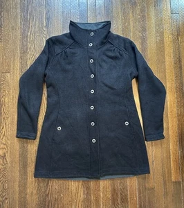 Kuhl Savina Alfpaca Fleece Long Parka Sweater Button Jacket Womens XL Black - Picture 1 of 11