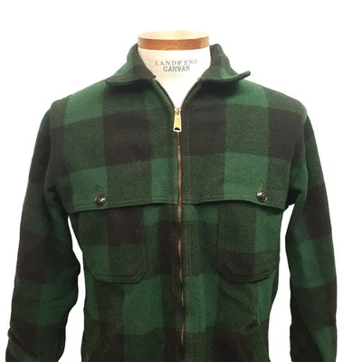 Vintage Woolrich Wool Jacket Mens ( Medium ?) Green Black Plaid Mackinaw Hunting - Image 1 of 4