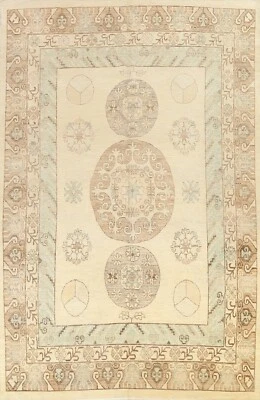 IVORY Vegetable Dye Khotan Geometric Oriental Area Rug Hand-knotted Wool 9'x12' - Image 1 of 4