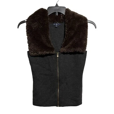 Chaleco Suéter Gap Mujer Pequeño Cremallera Completa Lana Marrón Mezcla Imitación Piel Cuello Foto 1 de 4