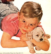PRINT AD 1951 Lederle Cyanamid Research Boy w Cocker Spaniel Puppy Crockwell Vtg