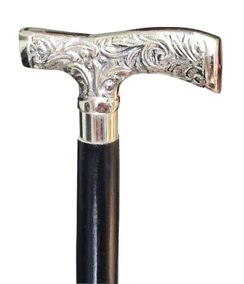 Pre-owned Weighted Silver Tone Handle Folding Shaft Traveler Walking Stick Cane - Image 1 of 4