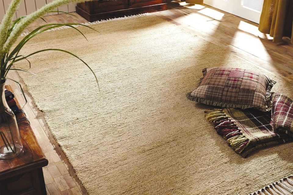 Burlap Natural Rustic Country Farmhouse Area Rag Rug Cotton Loom Woven - Image 1 of 1