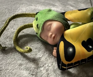 Anne Geddes Baby Schmetterling schlafende Bohnenpuppe Plüschtier Flügel grün - Bild 1 von 5