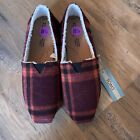 Toms Buffalo Check Shoes Womens Sz 8.5 Red Black Plaid Wool Loafer Flats New