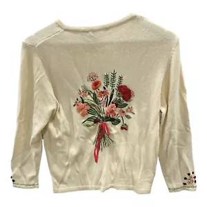 Anthropologie Embroidered 3D Wildflower Yellow Cardigan Sweater M Spring Easter - Picture 1 of 9
