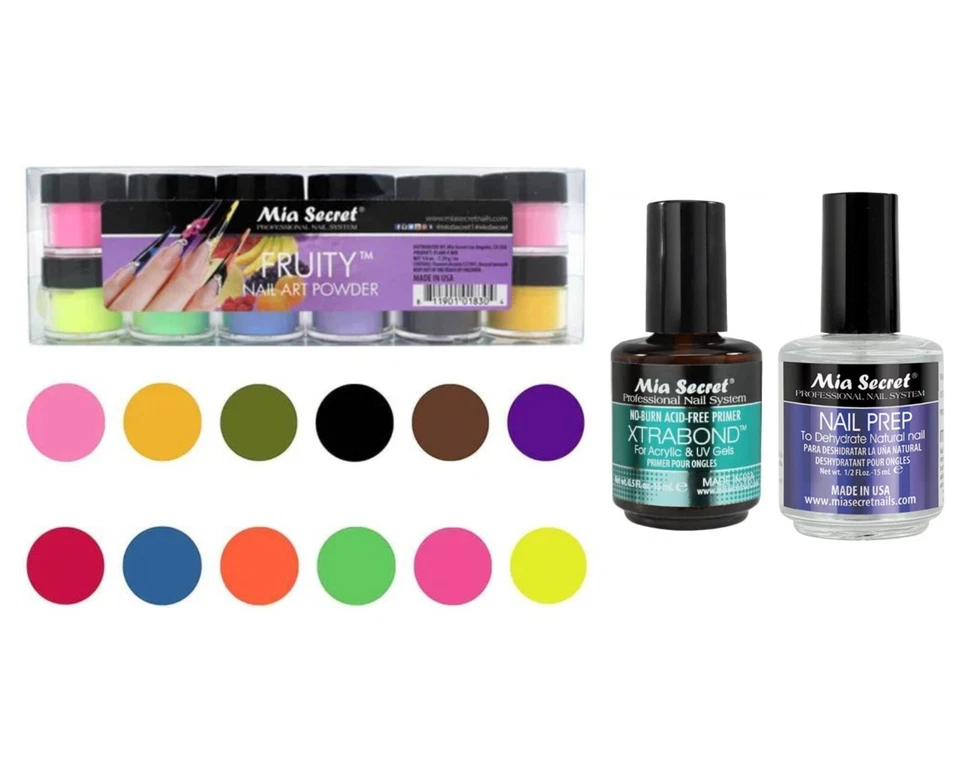 Mia Secret Juego de 12 Colores Frutal con Preparación de Uñas e Imprimación Xtrabond (0.5 OZ) Foto 1 de 1