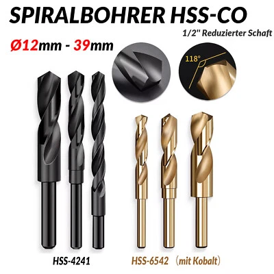 HSS-CO Bohrer 12~35mm Spiralbohrer Cobalt Metallbohrer 1/2'' Reduziertem Schaft - Bild 1 von 4