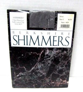 Berkshire Shimmers Silver Size 2 Sheer Leg Control Top Vintage 1990 Pantyhose - Picture 1 of 4