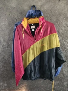 Rare VTG REEBOK SPORT Color Block Striped 1/4 Zip Hooded Track Jacket 80s 90s L - Picture 1 of 5