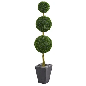 6’ Artificial Boxwood Topiary Triple Ball Tree in Planter UV Indoor/Outdoor - Picture 1 of 5