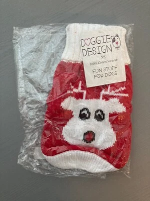 Suéter tejido con cable de algodón peinado diseño perrito Rudolph Navidad perro NUEVO - XS Foto 1 de 2