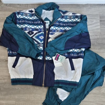 Vintage BOLO SPIRT Track Windbreaker Set Woman's  XL  Aztec Fleece Front Multi - Image 1 of 4