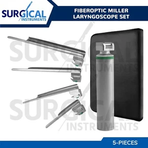 Fiberoptic Miller Laryngoscope 5 Pcs Set W/FREE Case EMT Anesthesia German Grade - Picture 1 of 7