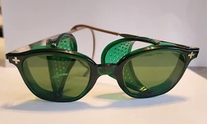 *STEAMPUNK* Vintage Green Lens Fendall Safety Goggles Rim Horn Glasses W/ BOX - Picture 1 of 9