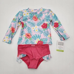Hudson Baby Girls Swim 2 Piece Rash Guard Set UPF 50+, Floral Size 6-9 M NWT - Picture 1 of 3