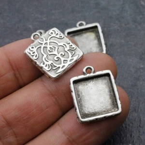 5 Charms Anhänger Fassung für 15 mm Cabochons Metall Silber DIY Schmuck Zubehör - Picture 1 of 7
