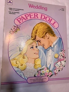 Libro de muñecas de papel de boda vintage 1984 dorado sin cortar años 80 - Imagen 1 de 6