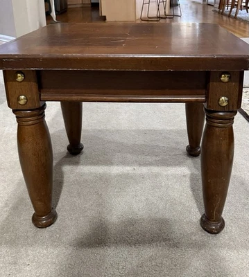 Vintage Solid Wood End Table Square Accent Side Table Brass Bolts 25.5x22x21 - Image 1 of 4