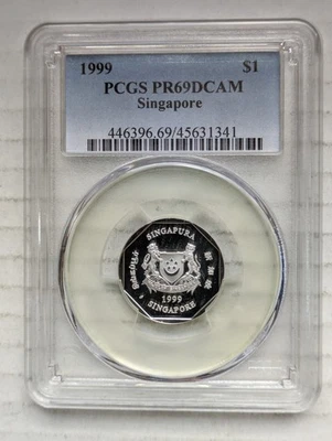 Singapur 1999 1 dólar 92,5 % plata prueba graduación profesional PR69DCAM $1 KM#103a Foto 1 de 2