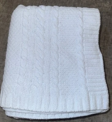 Nordstrom 粉彩蓝色男宝宝柔软毯子电缆针织绳雪尼尔 2018 40x32” — 第 1/4 张图片