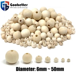 Natural Round Wooden Beads Balls Untreated Plain Wood Hole (6mm-50mm) 10/20PCS - Picture 1 of 10