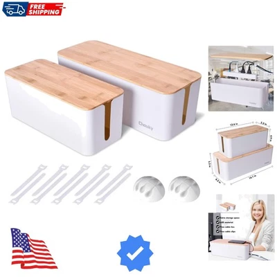 2件装优雅木制电缆管理盒-婴儿和宠物安全线收纳盒 — 第 1/4 张图片