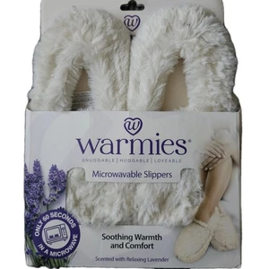 WARMIES Microwavable Slippers White Faux Fur Lavender Scented One Size Fits Most - Picture 1 of 4