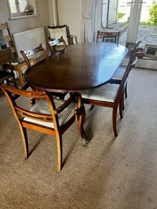 8 seater extending dining table and 6 chairs claw feet castors carver chairs - Picture 1 of 2