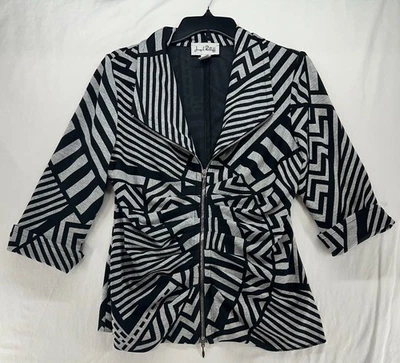 Joseph Ribkoff Black Gray Geometric Print Fitted Blazer Jacket Zip 3/4 Sleeve 12 - Изображение 1 из 4