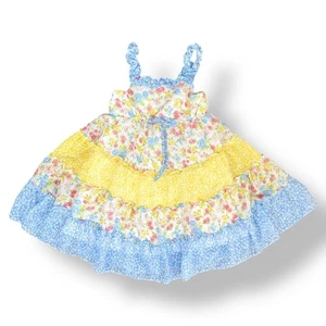 Jona Michelle Girls 6 Sundress Tiered Floral Ruffle Yellow Blue Flowers - Picture 1 of 5