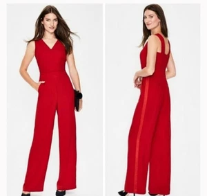 Boden Women Red V-Neck Sleeveless Cut Out Waistband Wide Leg Hexham Jumpsuit 6P - Picture 1 of 9