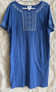VERMONT COUNTRY STORE womens L (14-16) embroidered T-SHIRT DRESS blue POCKETS - Picture 1 of 6
