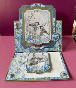 Handmade large 8x6” Get Well Card Flowers & Bird Theme Easel style Opening - Picture 1 of 3