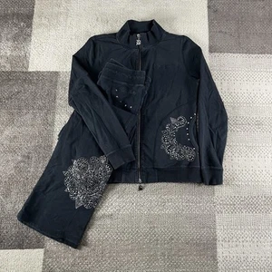 BCBG Maxazria Y2K Tuta Strass Argento Bling Donna M Nera Vintage - Foto 1 di 14