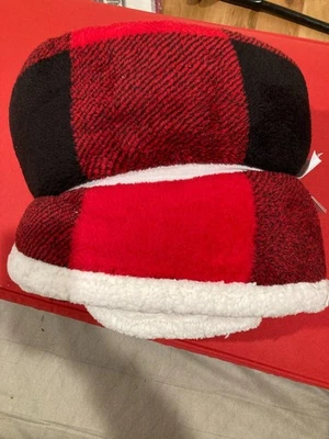 Pottery Barn NWT Red/Black Buffalo Plaid Sherpa Back Throw Blanket  50" x 70" - Image 1 of 4