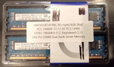 RAM de servidor Hynix 16 GB (2x8 GB) 2Rx8 PC3-14900R DDR3-1866 ECC/REG HMT41GR7AFR8C-RD Foto 1 de 2
