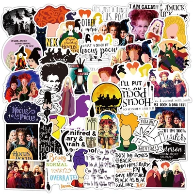 50Pcs Halloween Witch Old Hag Hocus Pocus Stickers for Water Bottle Cup Laptop G - Image 1 of 4