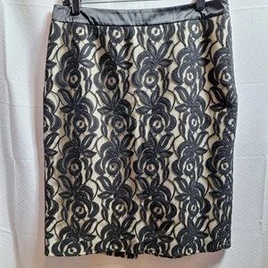 NWT$ ANN TAYLOR Lace Overlay Midi Skirt Sz 10 Black Witchy Fairy Dark Romantic - Picture 1 of 7