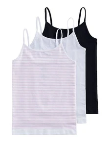 NEU Mädchen SO Medium 3er-Pack nahtloses Trägertop - schwarz, weiß, rosa Streifen 46" - 53" - Bild 1 von 5