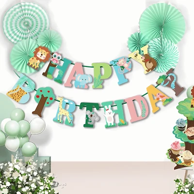 Jungle Theme Animals Bunting Banner Safari Party Decoration for Birthday - image 1 of 4