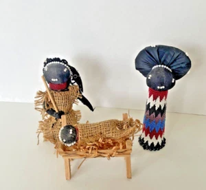 Vintage Zulu Krippe Afrikanische Puppen Weihnachten 4 Teile inkl. Krippe - Bild 1 von 11