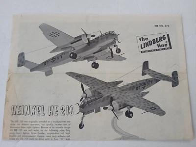 LINDBERG HEINKEL HE 219 Model Kit No. 575-100 Assembly Instructions ONLY 1967 - Image 1 of 4