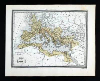 1850 Vuillemin Map Roman Empire Rome Italy Greece Egypt Africa Mediterranean Sea - Image 1 of 4