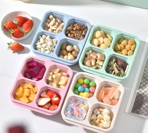 4pcs Grid Snack Containers Divided Bento Snack Box 4 Compartments Reusable UK - Picture 1 of 7