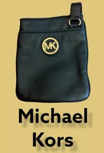 MICHAEL KORS FULTON Black Genuine Pebbled Leather MK Crossbody - Picture 1 of 12