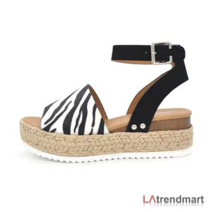 Women Open Toe Espadrille Woven Ankle Strap Platform Wedges Sandals Soda Topic - Picture 1 of 3