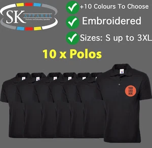 10 x Polo Shirt - Unisex Personalised Embroidery Workwear Uniforms LOGO TEXT - Picture 1 of 4